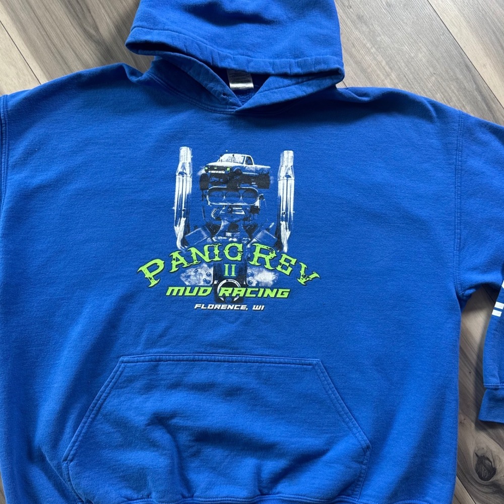 Panic Rev II Mud Racing Hoodie Royal Blue Roys Boys Racing Chevy Mens XL - Picture 2 of 7